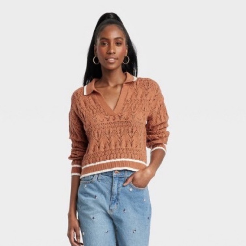 Universal Thread Collared Pullover Sweater Brown … - image 2